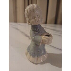 Vintage Ceramic Caroling Girl | Small Candleholders | Porcelain Holiday Decor